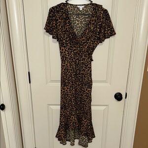 Time and Tru Black and White Midi Sundress with Flutter Sleeves